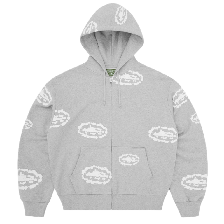 Corteiz x Denim Tears Island Wreath Zip Hoodie Heather Grey