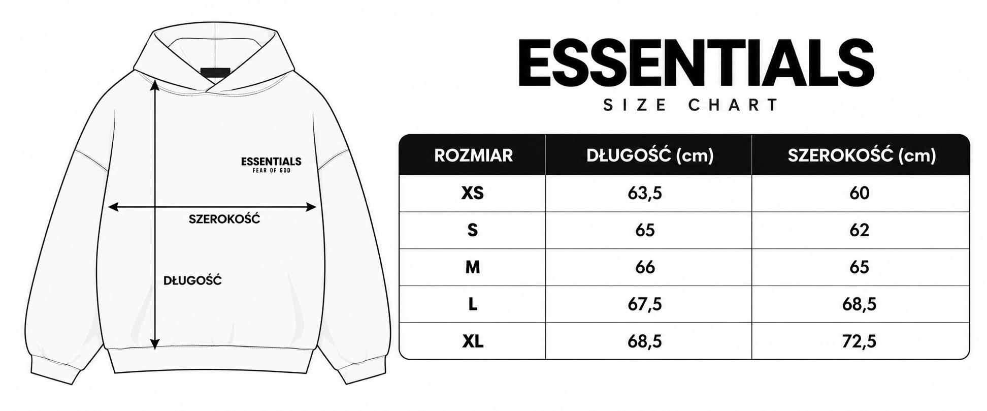 Minimalist tabela rozmiarów Essentials