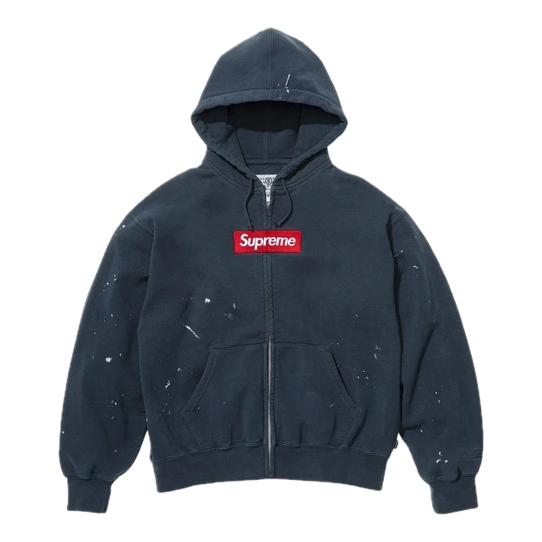 Supreme MM6 Maison Margiela Box Logo Zip Up Hooded Sweatshirt Navy