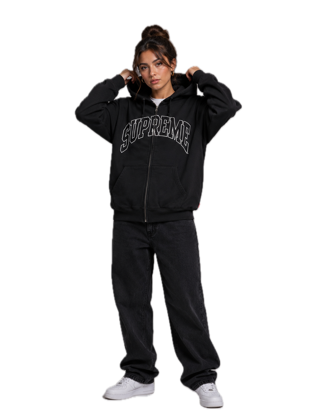 Supreme Cracked Raglan Zip Up Hooded Sweatshirt 'Black’