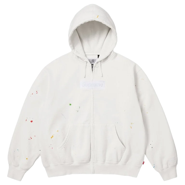 Supreme MM6 Maison Margiela Box Logo Zip Up Hooded Sweatshirt White