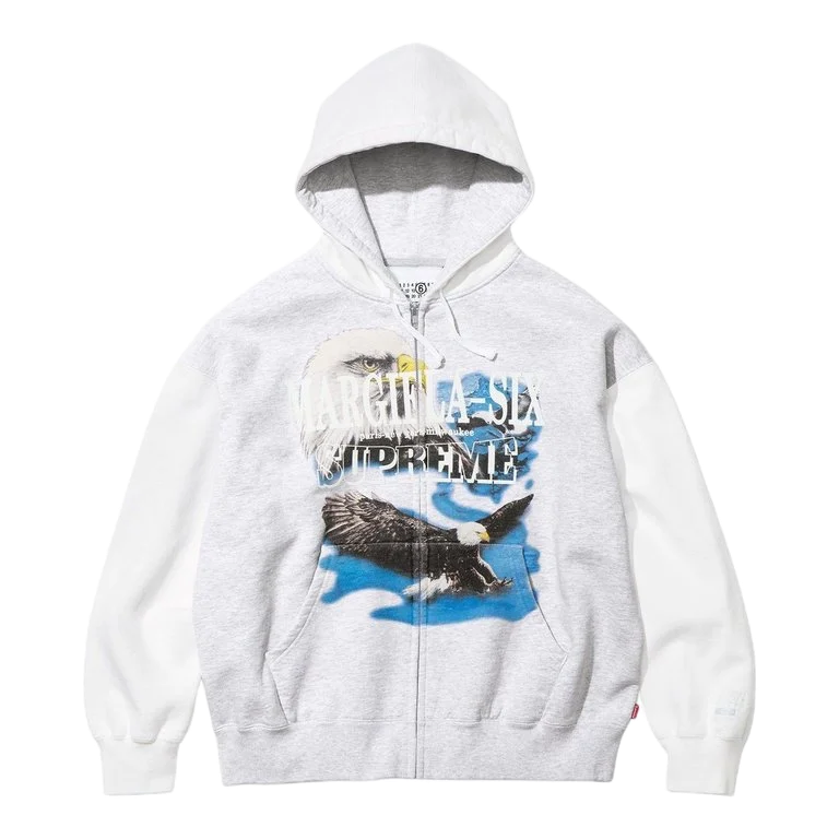 Supreme MM6 Maison Margiela Eagle Zip Up Hooded Sweatshirt Grey
