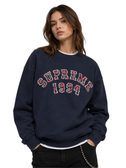 Supreme Plaid Arc Crewneck Navy - Newkicksera.pl