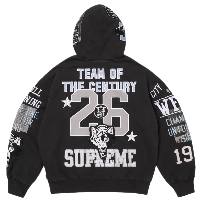 Supreme Warriors Appliqué Zip Up Hooded Sweatshirt Black