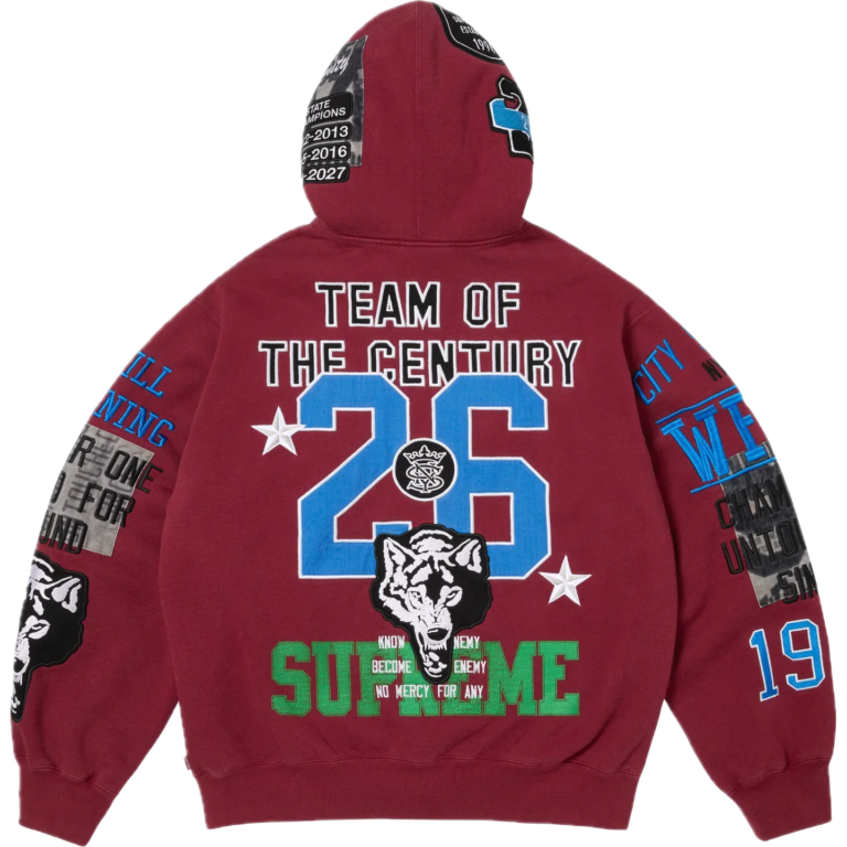 Supreme Warriors Appliqué Zip Up Hooded Sweatshirt Cardinal