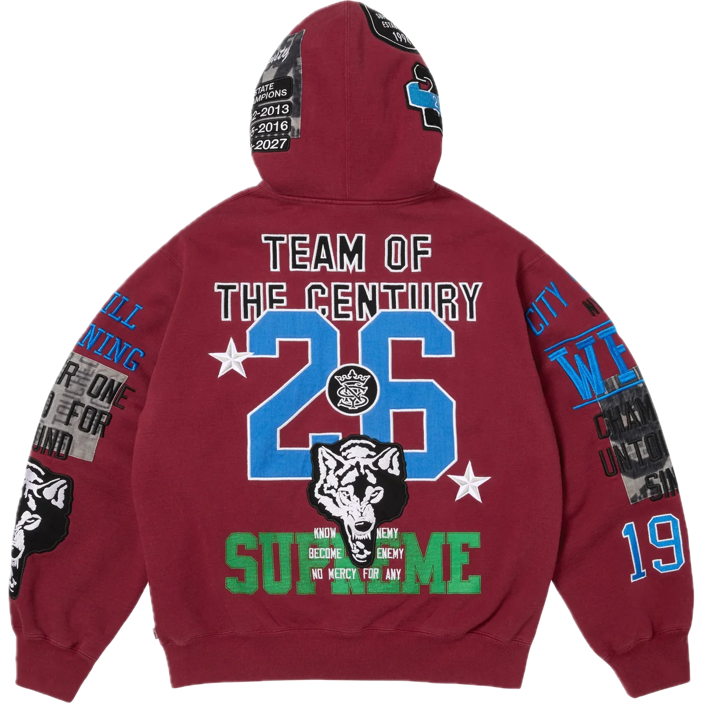 Supreme Warriors Appliqué Zip Up Hooded Sweatshirt Cardinal