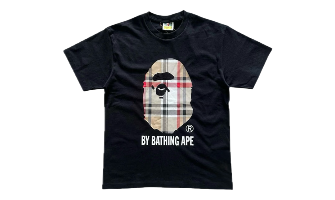 BAPE A Bathing Ape Check by Bathing Tee Black Beige BAPE A Bathing Ape Check by Bathing Tee Black Beige